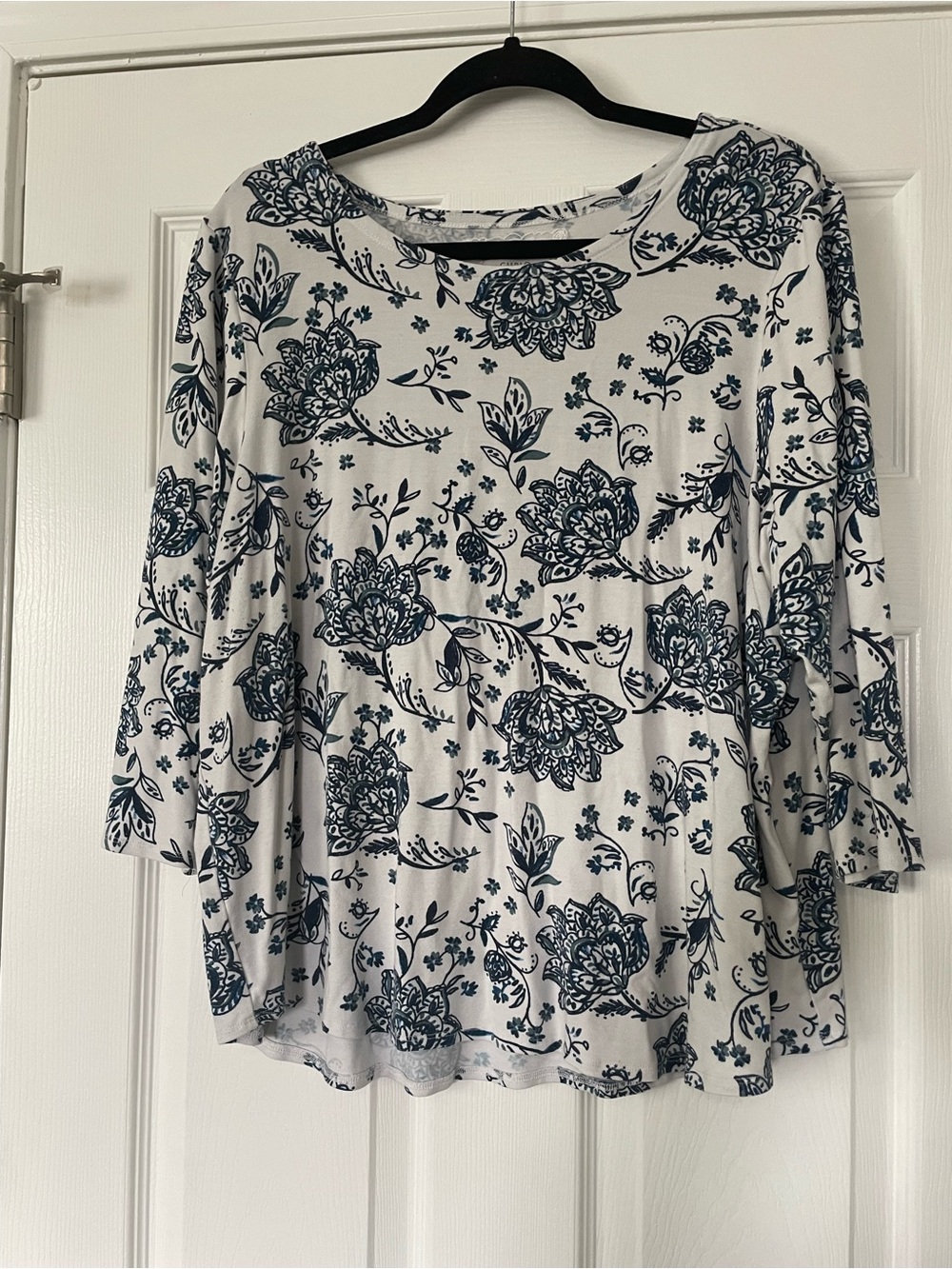 Cupio White Long Sleeve Top with Navy Floral Print